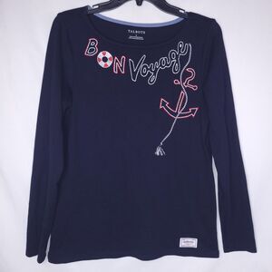 Talbots Top Small Navy Blue Bon Voyage Anchor Nautical Embroidered